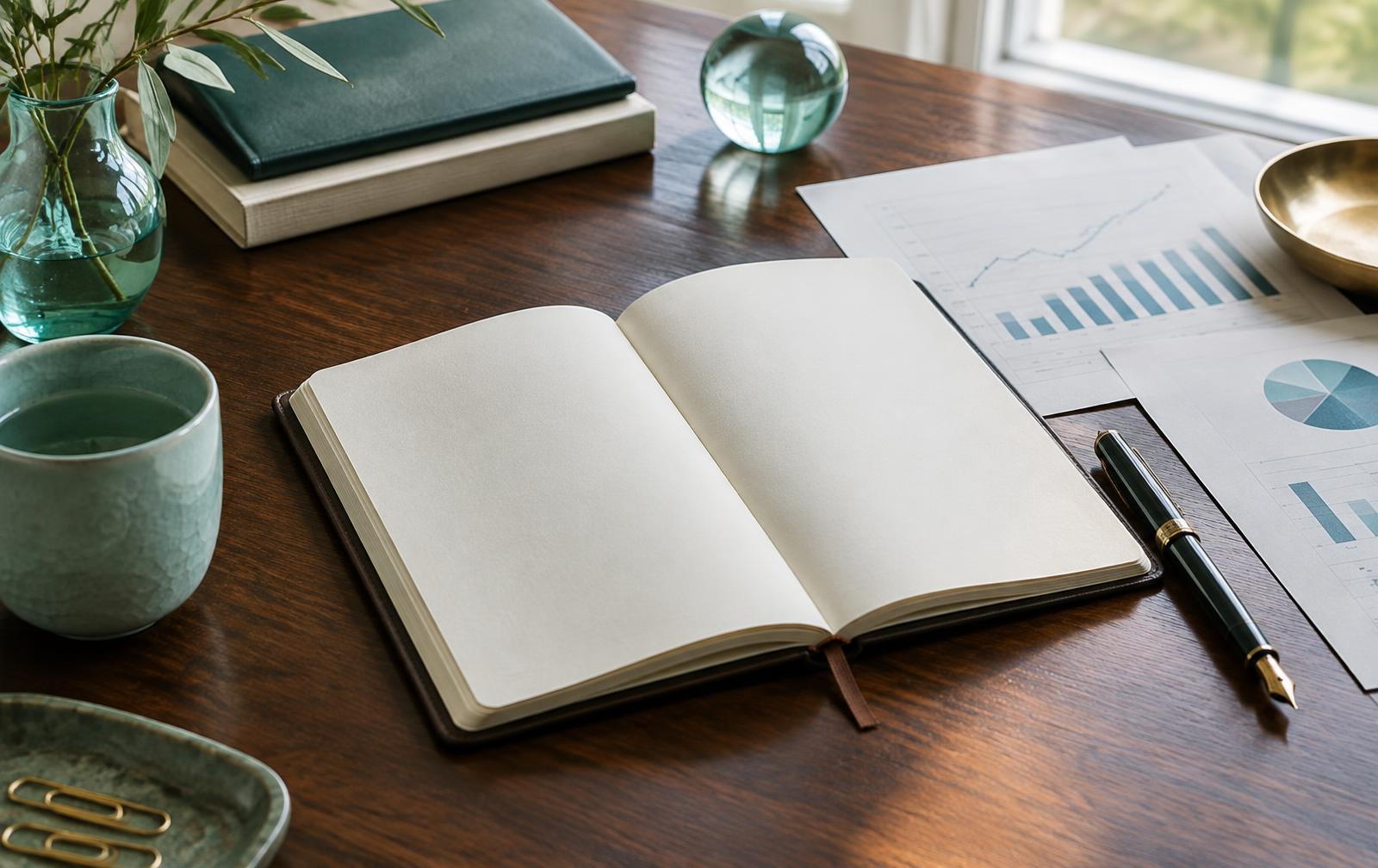 Notebook and financial planning materials on a desk